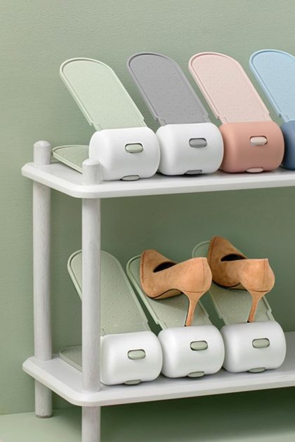 Shoe Slots Stackable Adjustable PP Cabinet Closet Stand Storage Rack